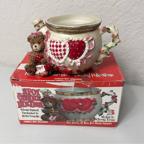 Other - Vintage Hand Crafted Hand Painted Poly Stone Valentines Tea Light Candle Holder